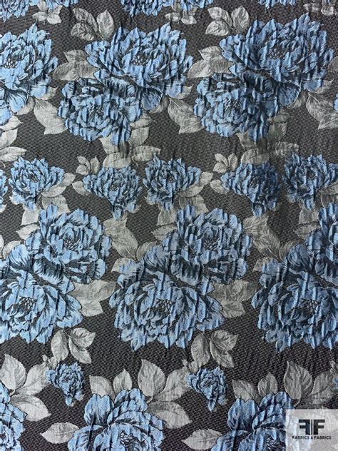 Slightly Textured Floral Brocade Sky Bluegreyblack Fabrics