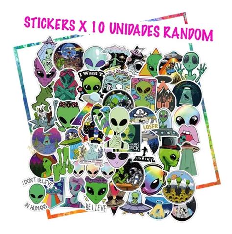 Pack Stickers Calco Vinilo P Termo Notebook Celu Alien Ovni