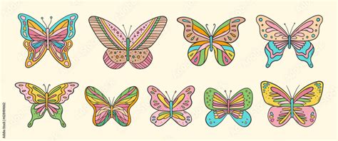 Groovy Butterflies Vector Set Hippie Floral Elements S Groovy