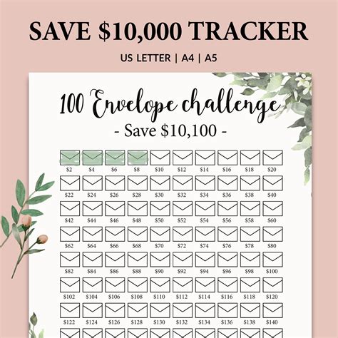 100 ENVELOPES CHALLENGE L 10000 Saving Tracker Save 10k Etsy