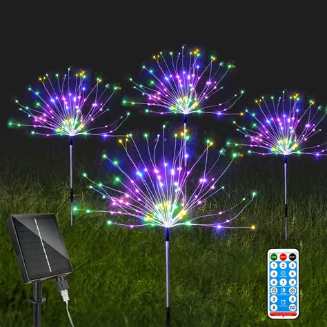 Tsv 4pcs Solar Firework Lights Outdoor Landscape Lights With 120 Leds And 8 Lighting Modes