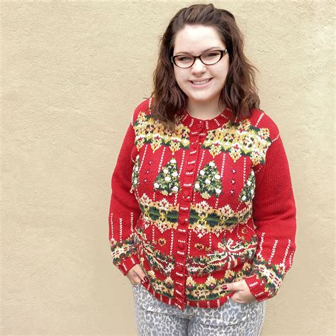 Textured Trees Red Chunky Knit Tacky Ugly Christmas Sweater The Ugly