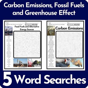 Carbon Emissions Fossil Fuels And Greenhouse Effect Word Search Puzzle