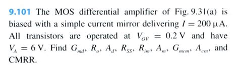 Solved The Mos Differential Amplifier Of Fig