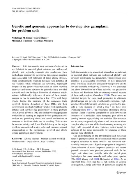 Genetic And Genomic Approaches To Develop Rice Germplasm Pdf Plant Breeding Rice