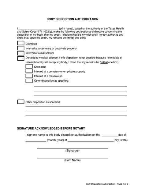 Fillable Online Fcactx Body Disposition Authorization Blank