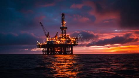 Oil platform in the ocean stock photo. Image of technology - 303688016