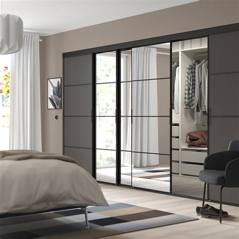 Mehamnauliskytta Sliding Door Combination Blackdark Grey Mirror Glass 376x205 Cm Ikea Latvija