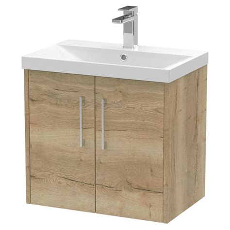 Hudson Reed Juno Autumn Oak 600mm Wall Hung 2 Door Vanity Unit With 40mm Profile Basin