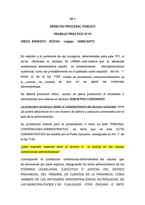 TP 1 Derecho Procesal Publico TP 1 DERECHO PROCESAL PÚBLICO TRABAJO