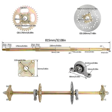 Atv Quad Go Kart Rear Live Axle Kit Sprocket Brake Wheel Hub Brake