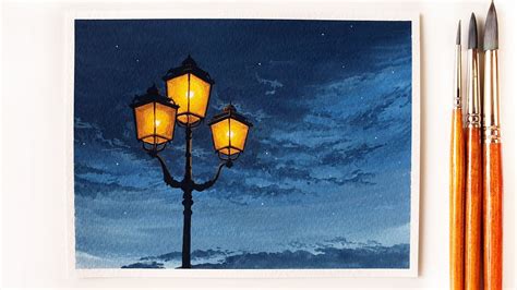 Street Lamp At Night Painting