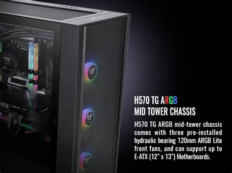 Thermaltake H Tg Black Atx Mid Tower Argb Tempered Glass Computer