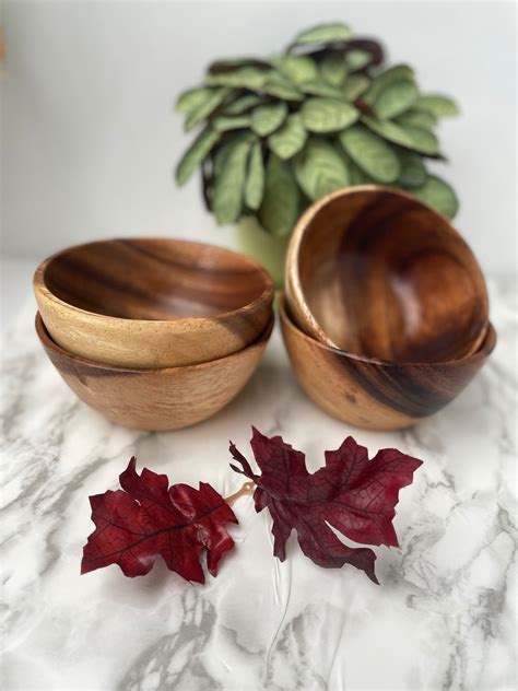 Set Of 4 Handmade Acacia Wood Bowls Artisan Made Wood Bowls Etsy