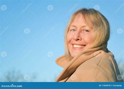 Happy Smiling Mature Woman Stock Photo Image Of Jacket