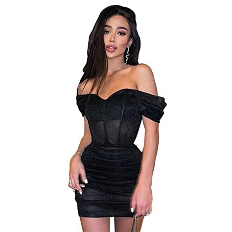 Ufit Robe Moulante Sexy Paillettes Pour Femme Paules D Nud Es