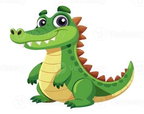 Cartoon Alligator Isolated On Transparent Background Powerful And