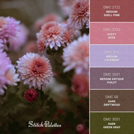 Dusty Pink Petals Embroidery Color Palette With Thread Codes