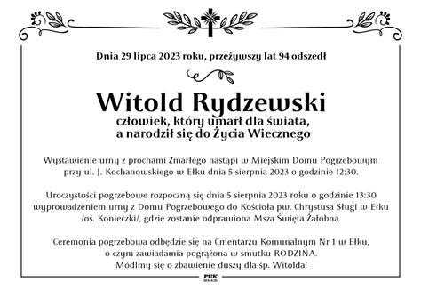 Witold Rydzewski Nekrolog I Kondolencje Zak Ad Us Ug Pogrzebowych