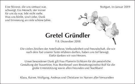 Traueranzeigen von Gretel Gründler stuttgart gedenkt de