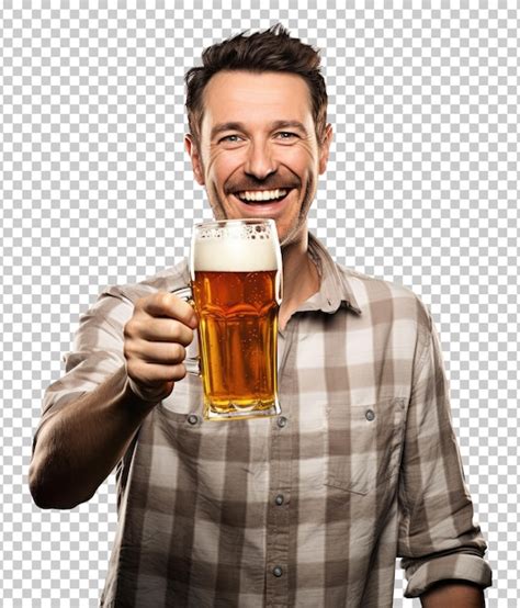 Homem Segurando Uma Caneca De Cerveja Oktoberfest Isolada Em Fundo