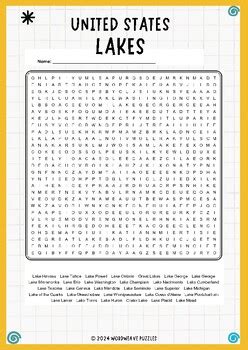 United States Lakes Word Search Puzzle Worksheet Activity Educational Fun