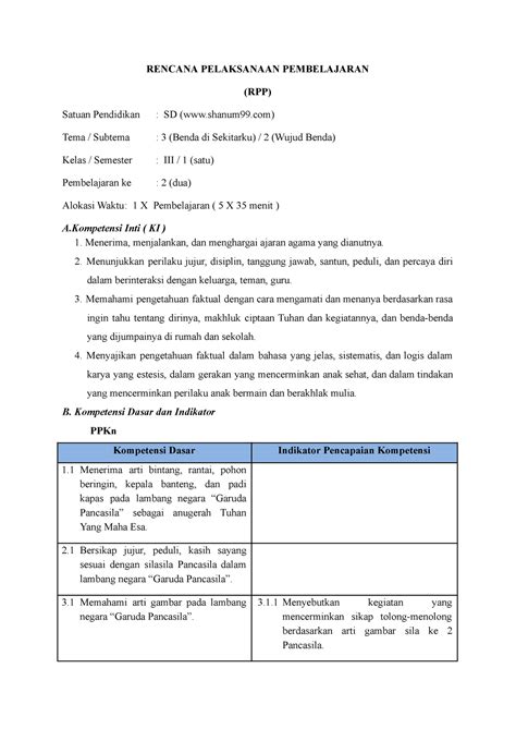 Rpp Kelas Tema St P Rencana Pelaksanaan Pembelajaran