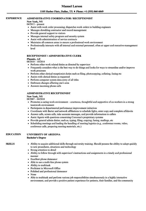 Administrative Receptionist Resume Samples Velvet Jobs