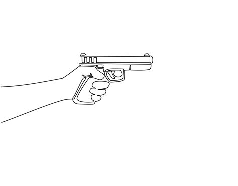 Continuous one line drawing hand holding gun shooting. Powerful pistol handgun. Military army ...