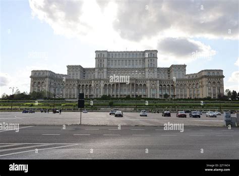 Dark Clouds Above House Of The People In Bucharest Romania Which Is