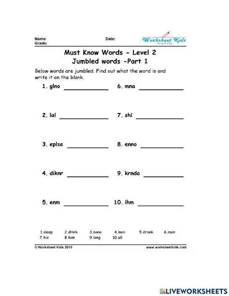 Jumbled Words Activity For Kg3 Live Worksheets