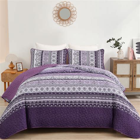 Amazon WONGS BEDDING Boho Quilt Set King Size Purple Bohemian 3