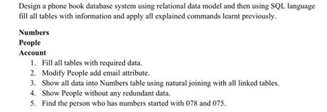 Solved Design A Phone Book Database System Using Relational