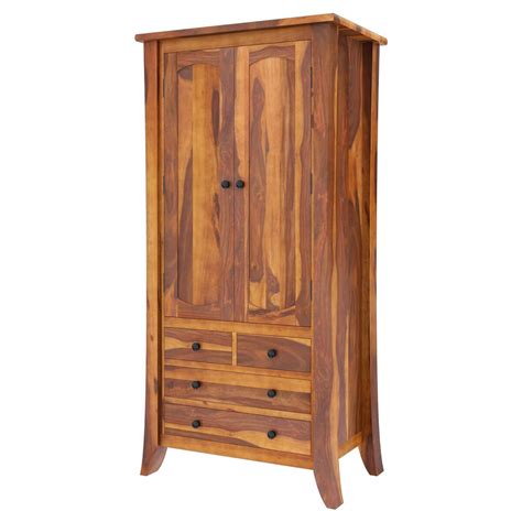 Georgia Rustic Solid Wood Wardrobe Armoire Closet With 4 Drawers