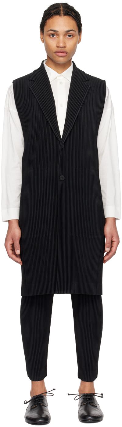 Black Tailored Pleats Vest By Homme Pliss Issey Miyake On Sale