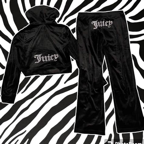 Black Velour Juicy Couture Tracksuit Size Large Depop