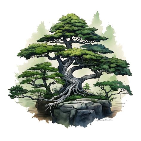 Premium Photo Watercolor Hinoki Cypress Bonsai Tree Cedar Pot Scale