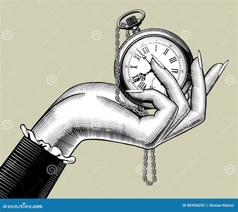 Woman`s Hand With A Retro Pocket Watch Stock Vector Illustration Of