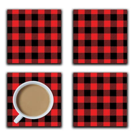 Embossi Printed Black And Red Buffalo Plaid Printed Pvc Coa