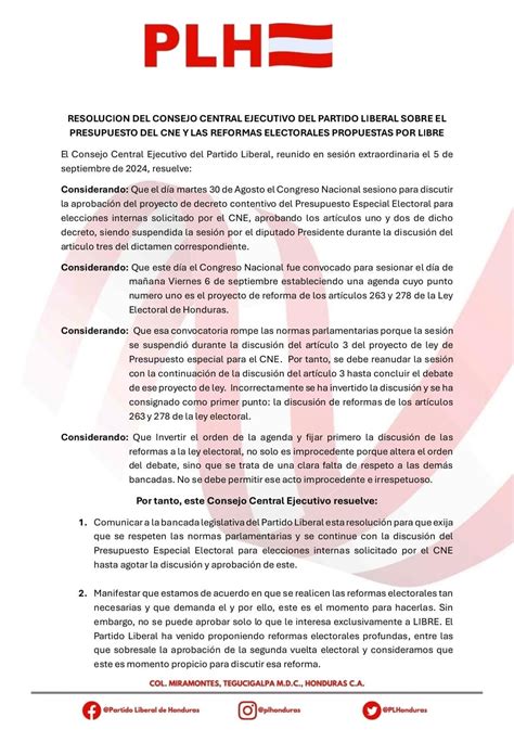 Comunicado Del Pl Sobre El Presupuesto Del Cne Y Las Reformas