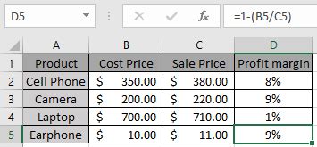 How to Calculate Profit margin percentage in Excel