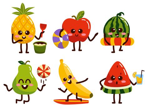 Cartoon Fruit Clipart Digital Download PNG JPG Smiley, Apple, Pear ...