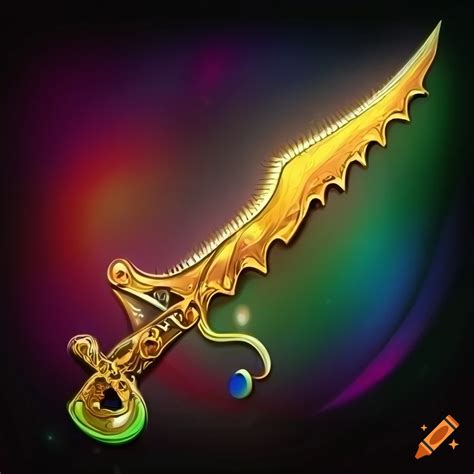 Fantasy Style Golden Scimitar With A Colorful Background Overlaid By A