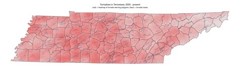 Map: Tennessee tornado warning polygon "heatmap" with tornado tracks ...