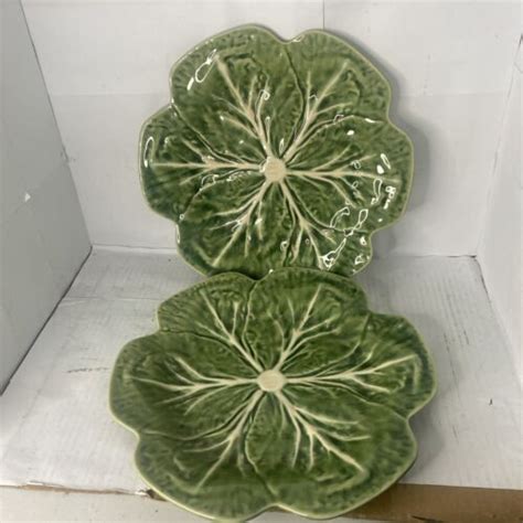 Lot Of 2 Bordallo Pinheiro Green Cabbage Large 11 1 4 Round Salad