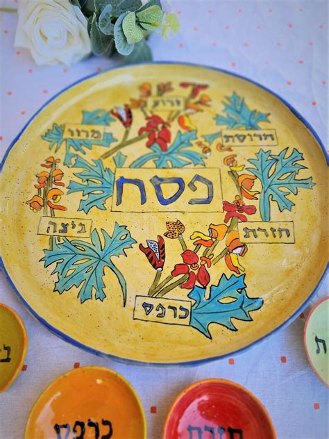 Passover Seder Set Floral Judaica Israel Art Ceramic Hand Etsy Israel