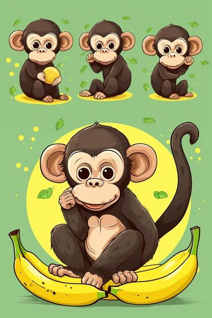 Premium AI Image Cartoon Monkey Sitting On A Banana With A Bunch Of