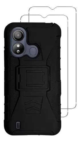 2 Micas 1 Funda Uso Rudo Clip Para Zte Blade L220 Negro Meses Sin