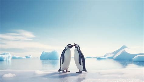 Premium Photo Two Penguins Standing Next To Each Other On A Snowy Surface