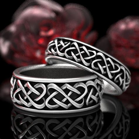 Celtic Wedding Ring Set Sterling Silver Heart Wedding Bands Matching